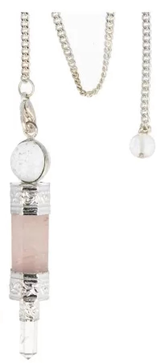 Bergkristal / Roze kwarts luxe pendel verzilverd