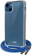 Apple iPhone 13 Hoesje - SBS - Neck Strap Serie - TPU Hoesje met koord - Transparant / Blauw - Hoesje Geschikt Voor Apple iPhone 13