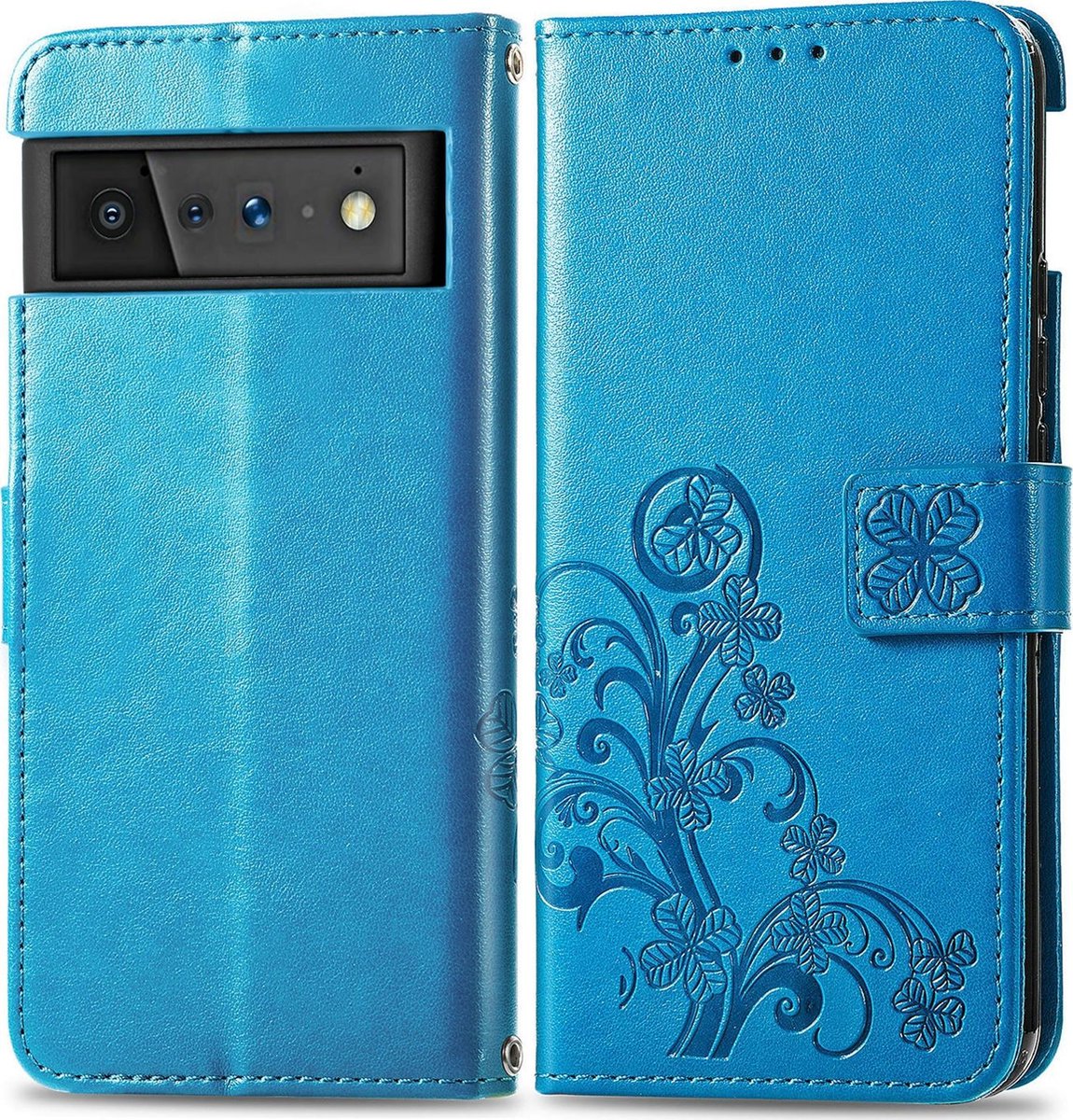 Mobigear Telefoonhoesje geschikt voor Google Pixel 6 Pro Hoesje | Mobigear Clover Bookcase Portemonnee | Pasjeshouder voor 3 Pasjes | Telefoonhoesje voor Pinpas / OV Kaart / Rijbewijs - Blauw