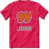 99 Jaar Feest T-Shirt | Goud - Zilver | Grappig Verjaardag Cadeau Shirt | Dames - Heren - Unisex | Tshirt Kleding Kado | - Roze - S