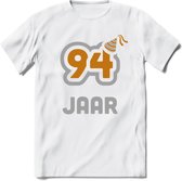 94 Jaar Feest T-Shirt | Goud - Zilver | Grappig Verjaardag Cadeau Shirt | Dames - Heren - Unisex | Tshirt Kleding Kado | - Wit - XXL