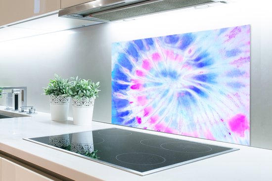 Spatscherm keuken 80x55 cm - Kookplaat achterwand Zomer - Tie dye - Wit - Muurbeschermer - Spatwand fornuis - Hoogwaardig aluminium