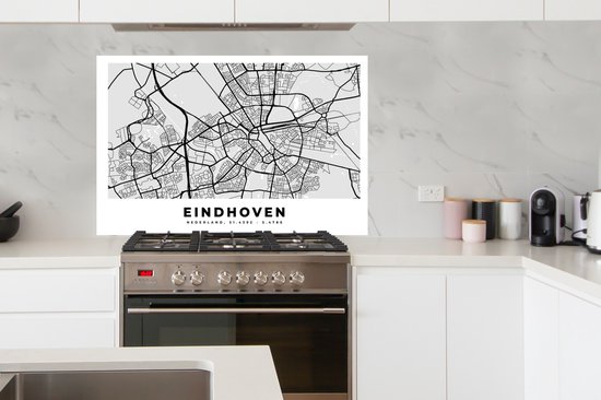 Spatscherm keuken 120x80 cm - Kookplaat achterwand Kaart - Eindhoven - Nederland - Muurbeschermer - Spatwand fornuis - Hoogwaardig aluminium