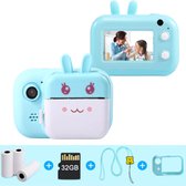 Minary® Instant Kinder Camera 28MP - Camera Kinderen - Kids Camera - Instant Printer - Kinder Vlog Camera - Incl. 32 GB Geheugenkaart + 3 Fotorollen - Blauw