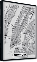 Akoestische panelen - Geluidsisolatie - Akoestische wandpanelen - Akoestisch schilderij AcousticPro® - paneel met plattegrond van New York, USA - Design 73 - Premium - 60X90 - Wit-