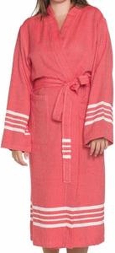 Hamam Badjas Krem Sultan Red - L - unisex - hotelkwaliteit - sauna badjas - luxe badjas - dunne zomer badjas - ochtendjas