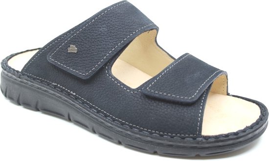 Finn Comfort, RAB, 01544-049413, Blauwe heren slippers met klittenband sluiting en uitneembaar voetbed