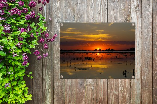 Tuin decoratie Rode gloed in de lucht bij de Pantanal - 40x30 cm