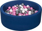 Ballenbad rond - blauw - 90x30 cm - met 200 wit, lichtroze en grijze ballen