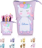 LIXIN Staande Etui - Unicorn - Pennenzak voor jongens en meisjes - Canvas - Linnen - School etui - Staande etui voor kinderen en volwassenen - School - Terug naar school - Back to