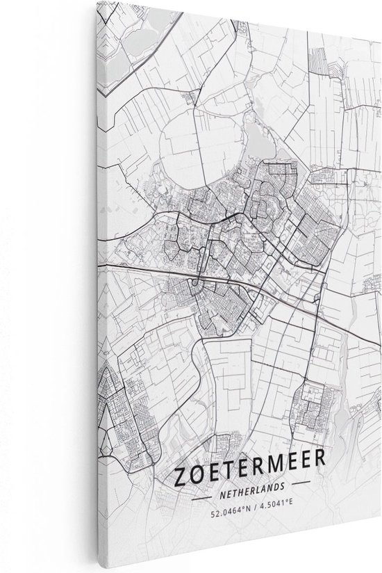 Artaza - Peinture sur Canevas - Carte de la ville Zoetermereer en blanc - 40x60 - Petit - Photo sur Toile - Impression sur Toile