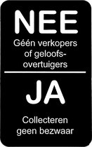 NEE Geen verkopers of geloofsovertuigers JA Collecteren geen bezwaar - Brievenbus Sticker - Zwart Wit - Zelfklevend - 50 mm x 80 mm x 1,6 mm - YFE-Design