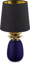Navaris tafellamp met ananas design - Decoratieve lamp van keramiek - 35cm - E14 fitting - Ananaslamp voor tafel, bureau of nachtkastje in paars/zwart