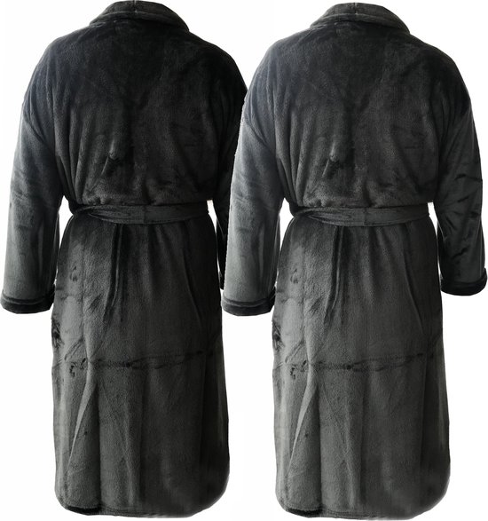 Foto: Homelevel flanellen oversize badjas unixex voor vrouwen en mannen aankleedjurk sauna badjas reizen badjas gezellig zacht sauna badjas zwart maat 5xl