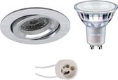 LED Spot Set - Pragmi Aerony Pro - GU10 Fitting - Inbouw Rond - Mat Zilver - Kantelbaar - Ø82mm - Philips - MASTER 927 36D VLE - 4.9W - Warm Wit 2200K-2700K - DimTone Dimbaar