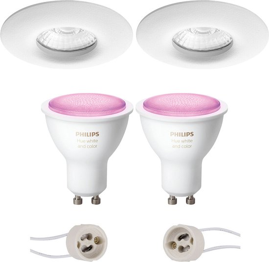 Pragmi Luno Pro - Waterdicht IP65 - Inbouw Rond - Mat Wit - Ø82mm - Philips Hue - LED Spot Set GU10 - White and Color Ambiance - Bluetooth