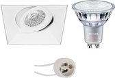 LED Spot Set - Pragmi Nivas Pro - GU10 Fitting - Inbouw Vierkant - Mat Wit - Trimless - Kantelbaar - 150mm - Philips - MASTER 927 36D VLE - 4.9W - Warm Wit 2200K-2700K - DimTone Dimbaar