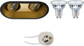 LED Spot Set - Primux Zano Pro - GU10 Fitting - Inbouw Ovaal Dubbel - Mat Zwart/Goud - Kantelbaar - 185x93mm - Philips - MASTER 927 36D VLE - 4.9W - Warm Wit 2200K-2700K - DimTone Dimbaar