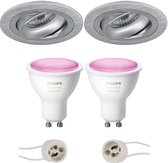 Primux Alpin Pro - Inbouw Rond - Mat Zilver - Kantelbaar Ø92mm - Philips Hue - LED Spot Set GU10 - White and Color Ambiance - Bluetooth