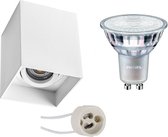 Opbouwspot Set - Primux Luxina Pro - GU10 Fitting - Opbouw Vierkant - Mat Wit - Verdiept - Kantelbaar - 90mm - Philips - MASTER 927 36D VLE - 3.7W - Warm Wit 2200K-2700K - DimTone Dimbaar