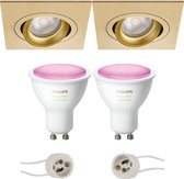 Proma Borny Pro - Inbouw Vierkant - Mat Goud - Kantelbaar - 92mm - Philips Hue - LED Spot Set GU10 - White and Color Ambiance - Bluetooth