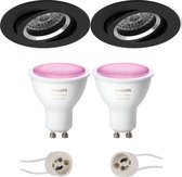 Prima Aerony Pro - Inbouw Rond - Mat Zwart - Kantelbaar - Ø82mm - Philips Hue - LED Spot Set GU10 - White and Color Ambiance - Bluetooth