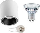 Opbouwspot Set - Pragmi Cliron Pro - GU10 Fitting - Opbouw Rond - Mat Wit/Zwart - Verdiept - Ø90mm - Philips - MASTER 927 36D VLE - 3.7W - Warm Wit 2200K-2700K - DimTone Dimbaar - BES LED