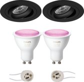 Pragmi Alpin Pro - Inbouw Rond - Mat Zwart - Kantelbaar Ø92mm - Philips Hue - LED Spot Set GU10 - White and Color Ambiance - Bluetooth - BES LED