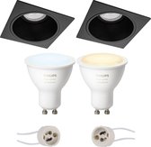 Luxino Minko Pro - Inbouw Vierkant - Mat Zwart - Verdiept - 90mm - Philips Hue - LED Spot Set GU10 - White Ambiance - Bluetooth