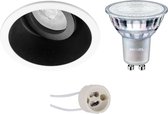 LED Spot Set - Pragmi Zano Pro - GU10 Fitting - Inbouw Rond - Mat Zwart/Wit - Kantelbaar - Ø93mm - Philips - MASTER 927 36D VLE - 4.9W - Warm Wit 2200K-2700K - DimTone Dimbaar - BSE
