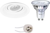 LED Spot Set - Pragmi Domy Pro - GU10 Fitting - Inbouw Rond - Mat Wit - Verdiept - Kantelbaar - Ø105mm - Philips - SceneSwitch 827 36D - 1.5W-5W - Warm Wit 2200K-2700K - Dimbaar - BES LED