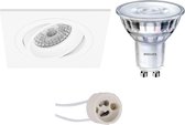 LED Spot Set - Pragmi Borny Pro - GU10 Fitting - Inbouw Vierkant - Mat Wit - Kantelbaar - 92mm - Philips - SceneSwitch 827 36D - 1.5W-5W - Warm Wit 2200K-2700K - Dimbaar - BES LED