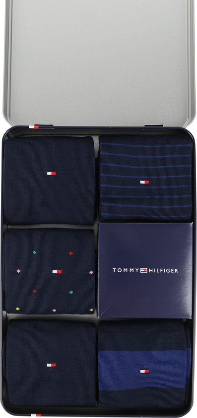 Tommy Hilfiger 5P TIN GIFTBOX STRIPE AND DOT Mannen Sokken - Navy - Maat 39/42 - Tommy Hilfiger