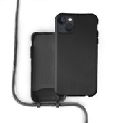 Coverzs Silicone case met koord - Telefoonhoesje met koord - Backcover hoesje met koord - touwtje - geschikt voor Apple iPhone 13 Mini - zwart