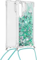 Lunso - Backcover hoes met koord - Samsung Galaxy S22 Ultra - Glitter Groen