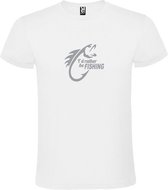 Wit  T shirt met  " I'd rather be Fishing / ik ga liever vissen " print Zilver size M