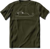 Gekke Kat - Katten T-Shirt Kleding Cadeau | Dames - Heren - Unisex | Dieren shirt | Grappig Verjaardag kado | Tshirt Met Print | - Leger Groen - L
