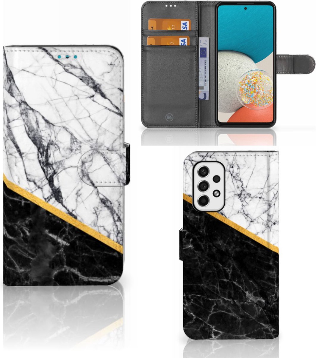 Samsung Galaxy A53 Bookcase Marmer Wit Zwart - Origineel Cadeau Man