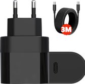 20W USB-C Snellader met USB C Kabel 3 Meter - Zwart - Extreme Edition