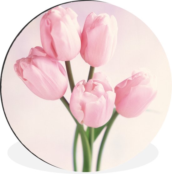 WallCircle - Wandcirkel - Muurcirkel - Close-up van roze tulpen - Aluminium - Dibond - ⌀ 60 cm - Binnen en Buiten