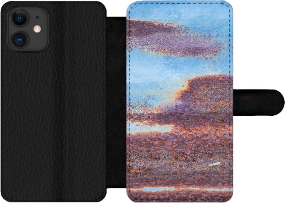 Telefoonhoesje Geschikt voor iPhone 12 Pro Max telefoonhoesje - Blauw - Staal - Roest print - Met vakjes - Wallet case met magneetsluiting