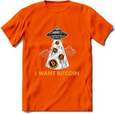 I Want Bitcoin - Crypto T-Shirt Kleding Cadeau | Dames / Heren / Unisex | Bitcoin / Ethereum shirt | Grappig Verjaardag kado | Tshirt Met Print | - Oranje - S