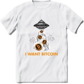 I Want Bitcoin - Crypto T-Shirt Kleding Cadeau | Dames / Heren / Unisex | Bitcoin / Ethereum shirt | Grappig Verjaardag kado | Tshirt Met Print | - Wit - L