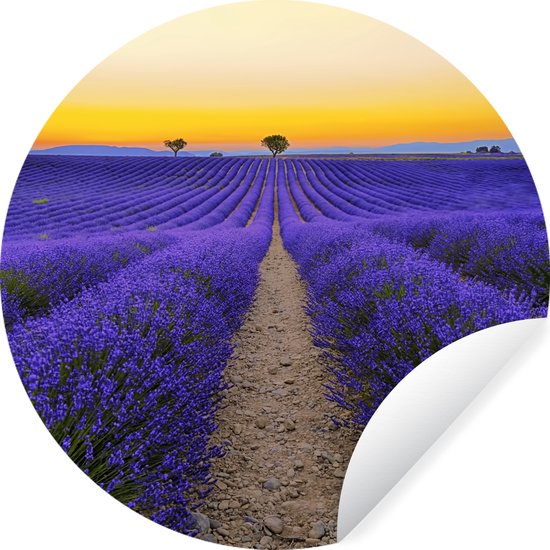 WallCircle - Muurstickers - Behangcirkel - Frankrijk - Lavendel - Kleuren - 50x50 cm - Muurcirkel - Zelfklevend - Ronde Behangsticker