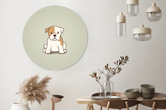 Une illustration d'un chiot d'un bouledogue Cercle mural aluminium ⌀ 120 cm - Tirage photo sur cercle mural / cercle vivant / cercle jardin (décoration murale) XXL / Groot format!
