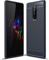 Sony Xperia 1 Hoesje - Mobigear - Brushed Slim Serie - TPU Backcover - Marineblauw - Hoesje Geschikt Voor Sony Xperia 1