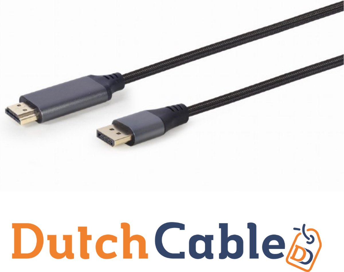 DutchCable Premium Series - Displayport naar HDMI 1.8 Meter - HDMI - Displayport 1.4 - 4K - 60Hz - Kabel - 1.8 Meter - Macbook - Chromebook - DP Cable -