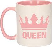 1x Cadeau Queen beker / mok - roze met wit - 300 ml keramiek - roze bekers
