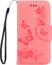 Mobigear Telefoonhoesje geschikt voor Kunstleer Hoesje Bookcase | Mobigear Butterfly | Pasjeshouder voor 2 Pasjes | Telefoonhoesje voor Pinpas / OV Kaart / Rijbewijs Roze