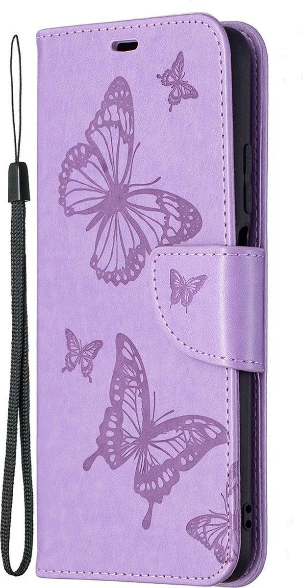 Mobigear Telefoonhoesje geschikt voor POCO M3 Hoesje | Mobigear Butterfly Bookcase Portemonnee | Pasjeshouder voor 2 Pasjes | Telefoonhoesje voor Pinpas / OV Kaart / Rijbewijs - Paars